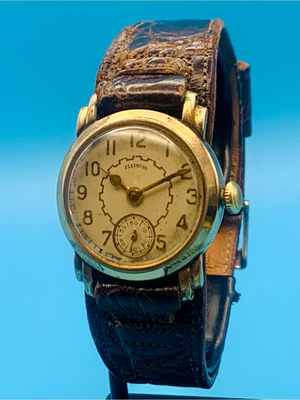 ILLINOIS Men’s Vintage 1920/30s Hand Wind Wristwatch 10kt RGP Leather Working